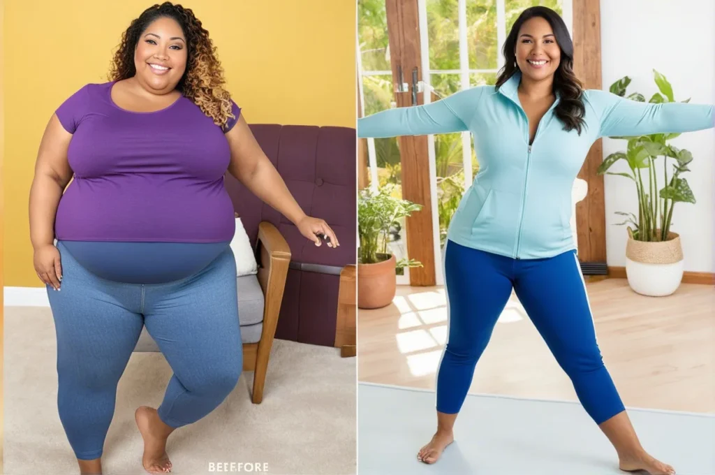 Mitolyn Before and After photo of a woman showing weight loss progress and transformation using Mitolyn supplement