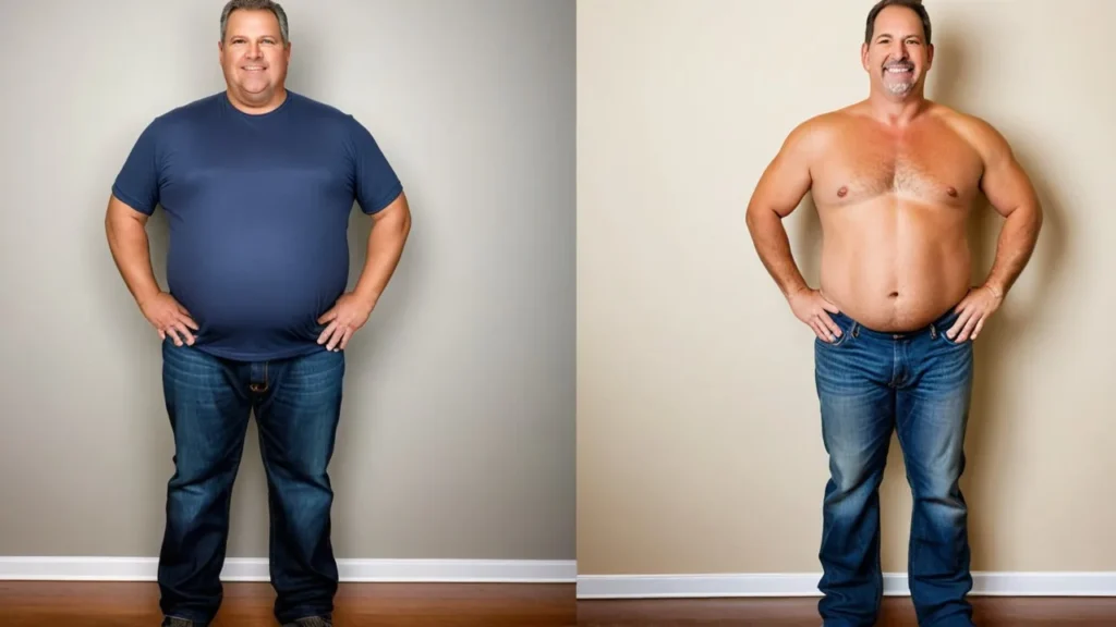 Real Mitolyn Customer Reviews showing before and after photo of a man’s weight loss transformation using Mitolyn supplement